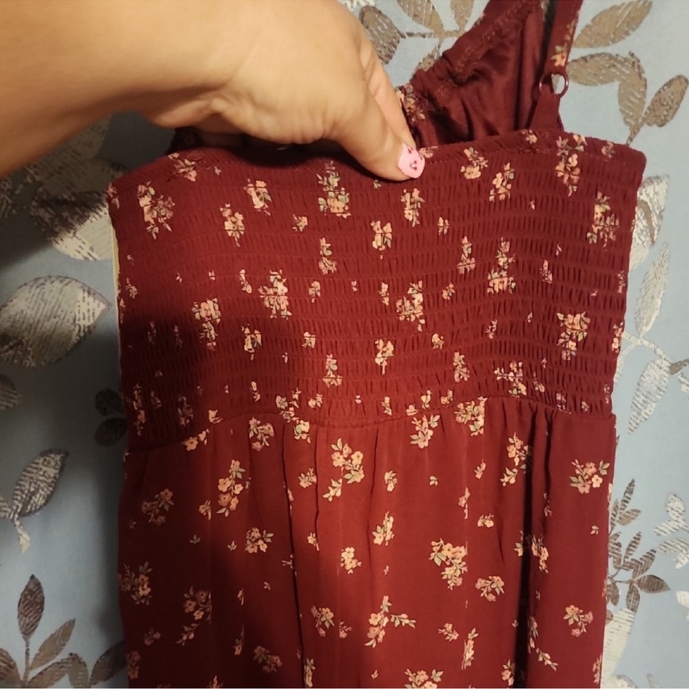 No Boundaries Burgundy Floral Midi Dress - Picture 5 of 5